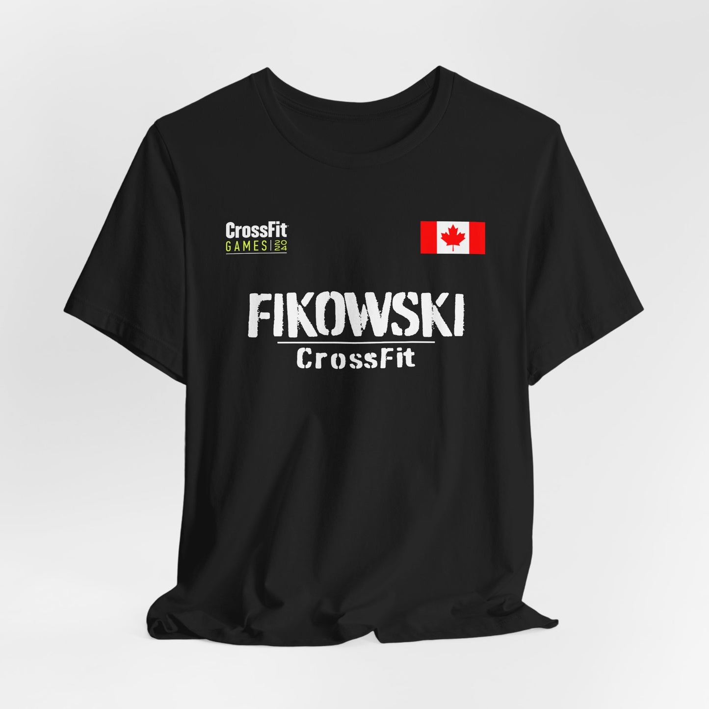 Black Brent Fikowski CrossFit Games t-shirt featuring the athlete's name and logo in a bold design, perfect for fans and supporters of the CrossFit athlete. A stylish jersey showcasing dedication to the sport.