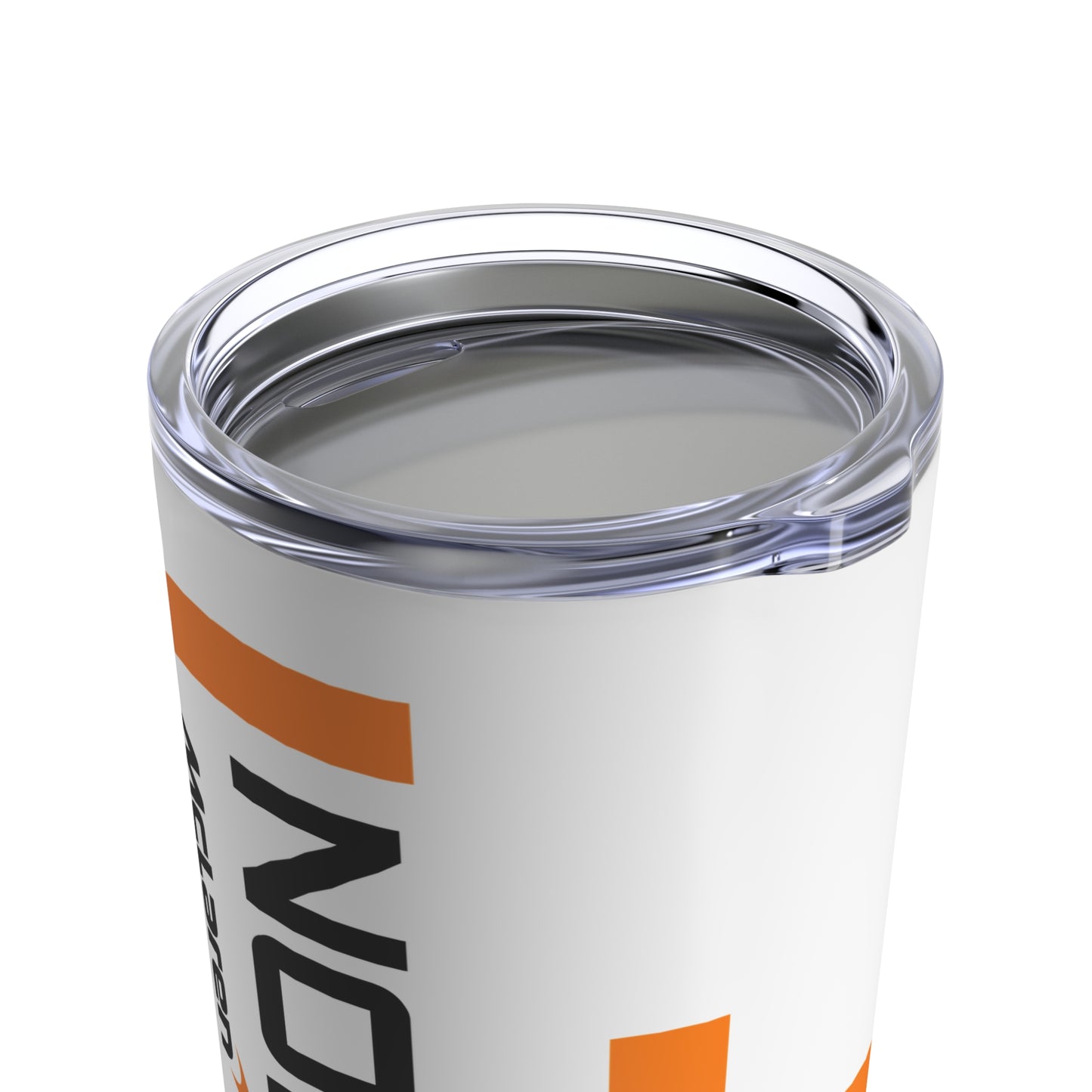 Lid of Lando Norris F1 coffee tumbler 20oz featuring a dynamic design with the driver's name and McLaren F1 branding, perfect for racing fans. This insulated coffee mug makes a great gift for him, combining style and functionality for McLaren supporters