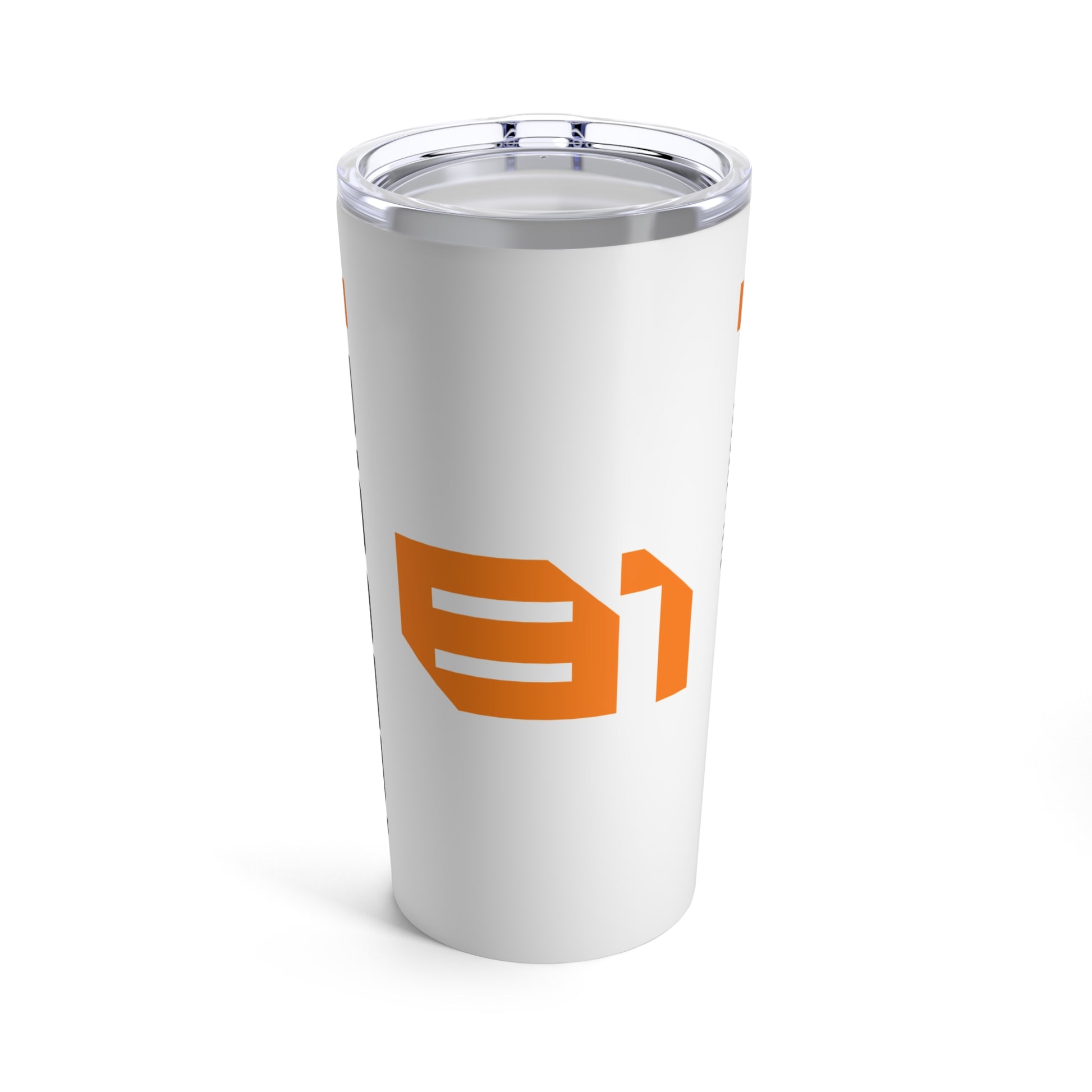 Back of Oscar Piastri 20oz tumbler featuring a sleek design with McLaren Racing branding, perfect for F1 fans. This durable, insulated coffee mug makes a great gift for him, ideal for enjoying beverages while supporting the racing star