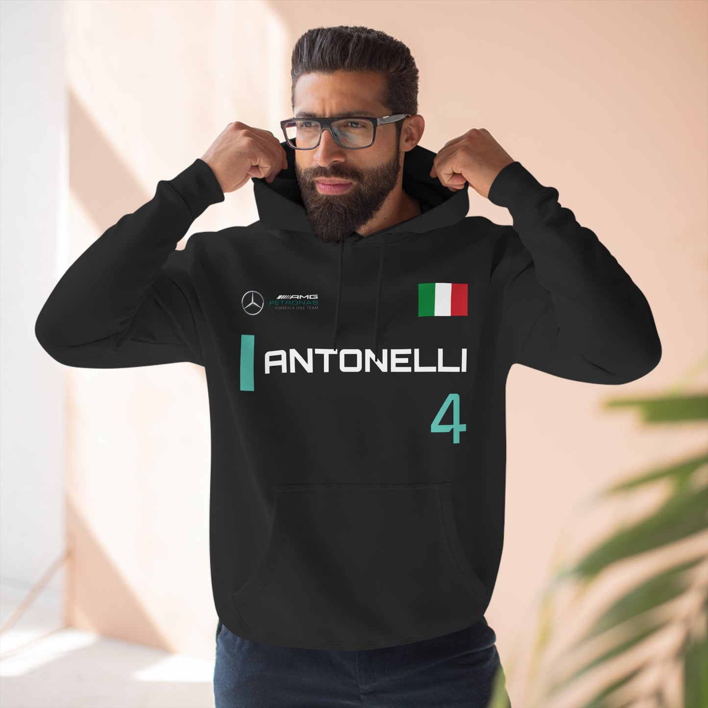 Kimi Antonelli Formula 1 Three-Panel Fleece Hoodie, Mercedes Racing Fan Gift, F1 Apparel