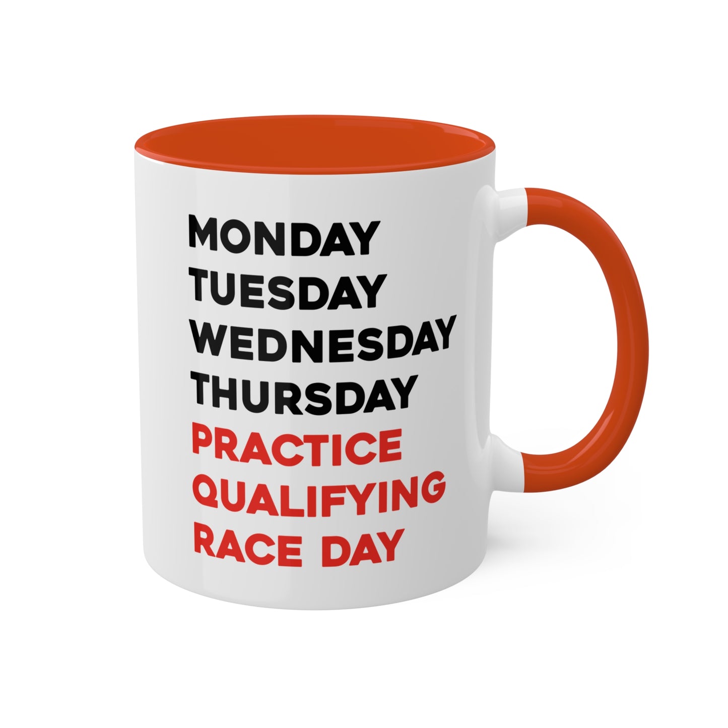 Formula One Race Day Colorful Coffee Mugs, F1 Days of the Week 11oz Mug