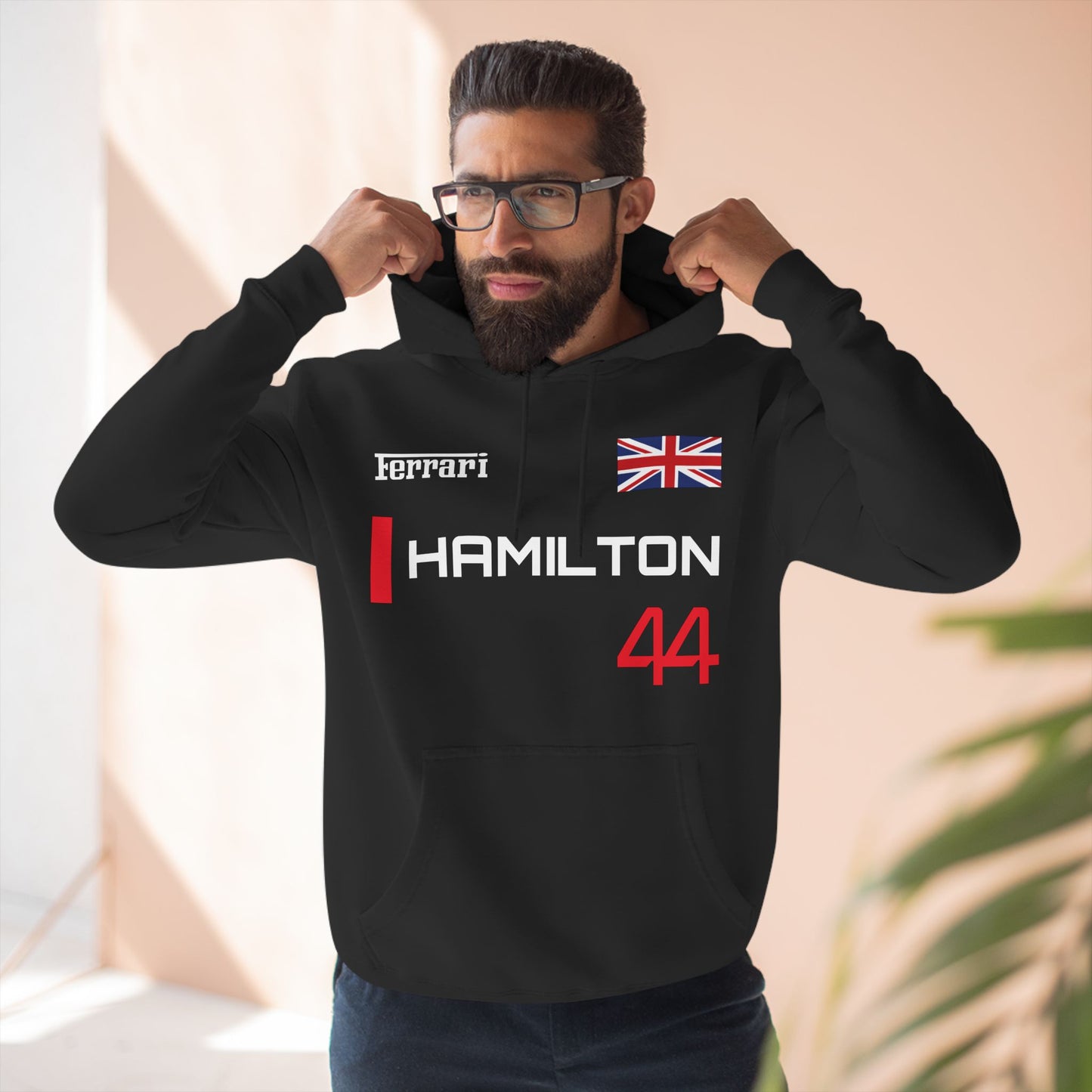 Lewis Hamilton Formula 1 Three-Panel Fleece Hoodie, Ferrari Racing Fan Gift, F1 Apparel, F1 Fan Gift