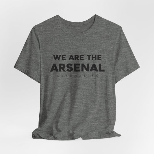 Premier League Arsenal FC Team Slogan T-shirt with 'We Are the Arsenal' printed in bold font, available in red and white, perfect for passionate Gunners fans