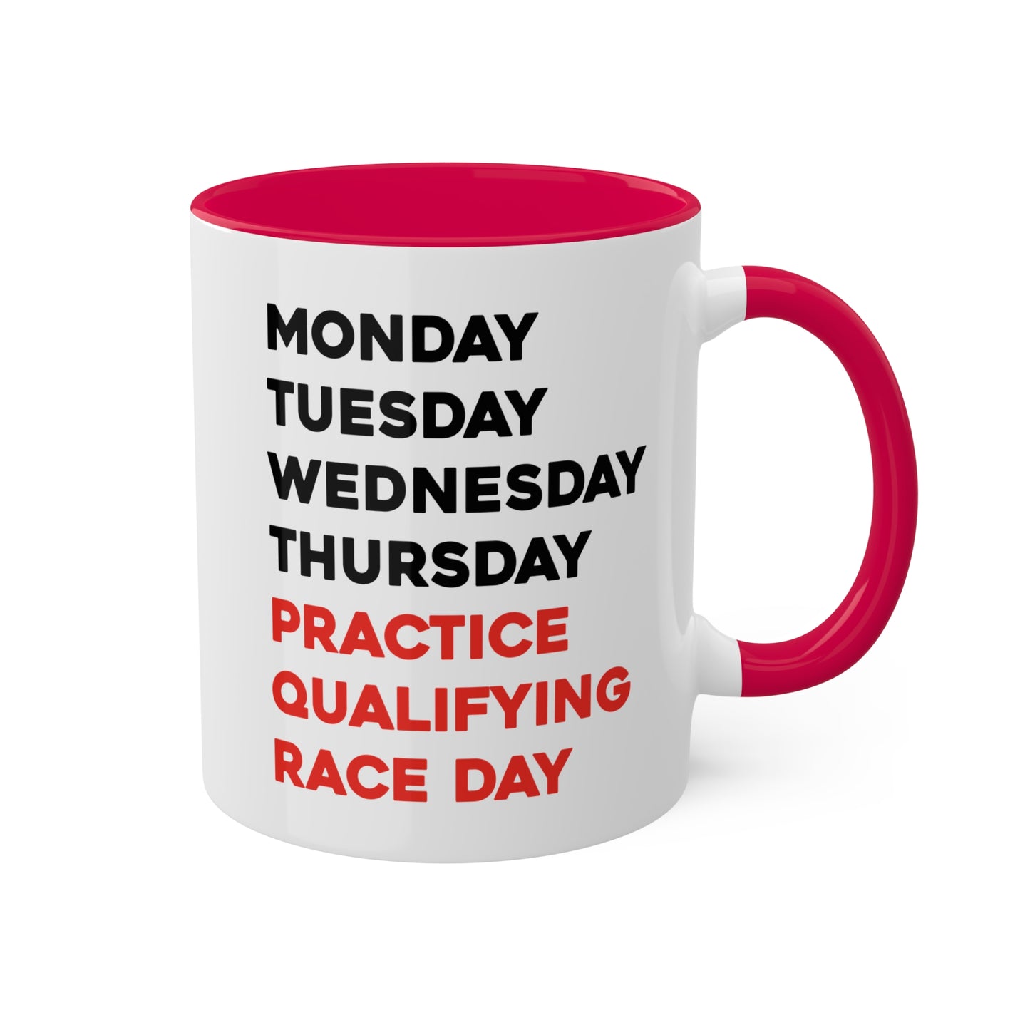 Formula One Race Day Colorful Coffee Mugs, F1 Days of the Week 11oz Mug